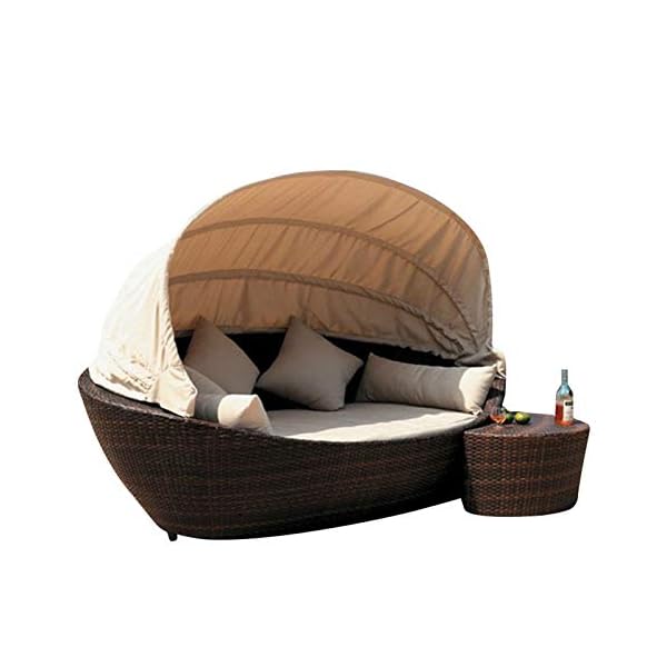 Patio Daybed Furniture,Outdoor Lawn Backyard Poolside Garden Round Sofas with Retractable Canopy Tent, Leisure Wicker Chair,Wicker Rattan Round Daybed, Seating Cushioned Seats