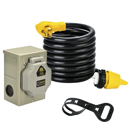 50 Amp 20FT Generator Cord and Power Inlet Box Combo Kit NEMA 14-50P Male to SS2-50R Twist Locking with Inlet Box for Generator and RV Camper to House ETL Listed (20FT)