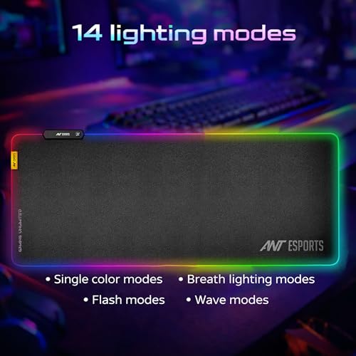Image of Ant Esports MP385R RGB Gaming Mousepad, Large 650*300*3mm Speed Surface, Waterproof LED Desk Mat with 7 Colours & 3 Lighting Modes, Stitched Edges, Non-Slip Rubber Base for PC Gamers, Laptop - Black