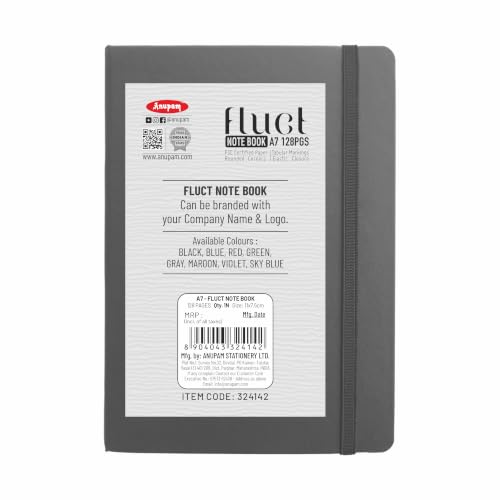 Image of Anupam Fluct A7 Hard Bound Journal | 128 Pages 80gsm | Matte Finish PVC Cover Aesthetic Diary | pH Neutral & Acid Free Ruled Paper | Matching Elastic Lock | For Journaling (Pack of 2 Grey)