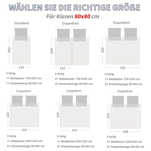HIG 4-teiliges Bettdecken-Set: 2X Decken 135x200 cm + 2X Kissenbezüge 80x80 cm – Oeko-TEX zertifizierte Schwarze Steppdecken… – Ansicht 2