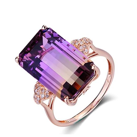 WDIYIEETN Luxury Huge Natural Solitaire Colorful Tourmaline Ring 18k Rose Gold Purple Yellow CZ Crystal Gemstone Cocktail Party Wedding Ring (6)