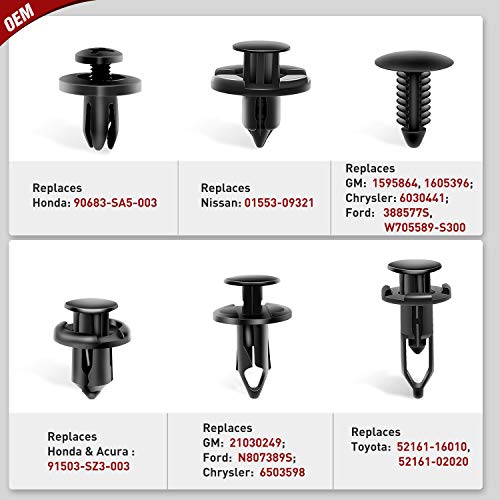 Nilight 200PCS Car Retainer Clips 6mm 7mm 8mm 9mm 10mm Expansion Screws Replacement Kit Bumper Push Rivet Clips for GM Ford Toyota Honda Chrysler Nissan