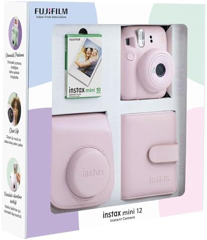 Instax mini 12 Fotoğraf Makinesi 10'lu Film Kare Albüm ve Deri Kılıf Bundle Box (Pembe) - Görsel 3