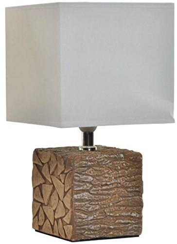 Lampe à poser tronc cube 28 cm design épuré avec abat-jour blanc