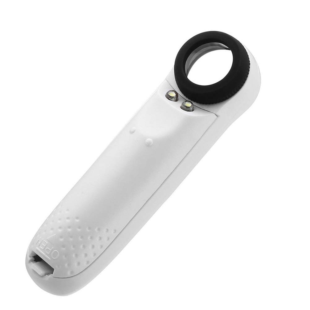 40X Handheld Magnifier with Bright LED Illuminated Lens for Jewelry Inspection Reading Maps Stamps Anti Scratch Acrylic Lens 120mm ABS White