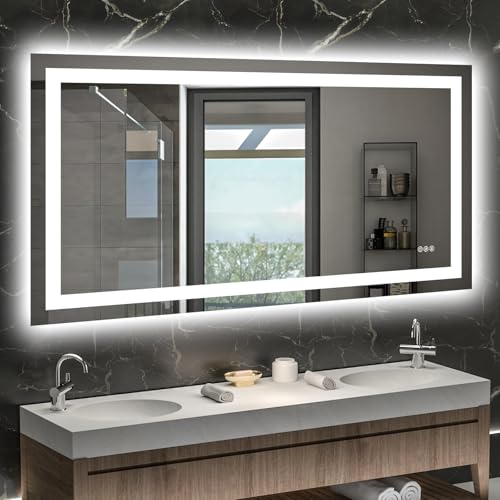 Hivone 28X32 LED Bathroom Mirror with Lights, Anti-Fog, Dimmable, Backlit + Front Lit, Smart Bathroom Vanity Mirror, Memory Function, Shatterproof, Tempered Glass (Horizontal/Vertical)