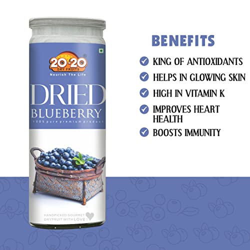 Image of 20-20 Dry Fruits Dried Blueberry Jar 400g (200g*2)| 100% Natural, No Added Sugar or Preservatives | Nutrient-Dense Superfood for Snacking & Baking | Sweet and Delicious (Pck of 2)