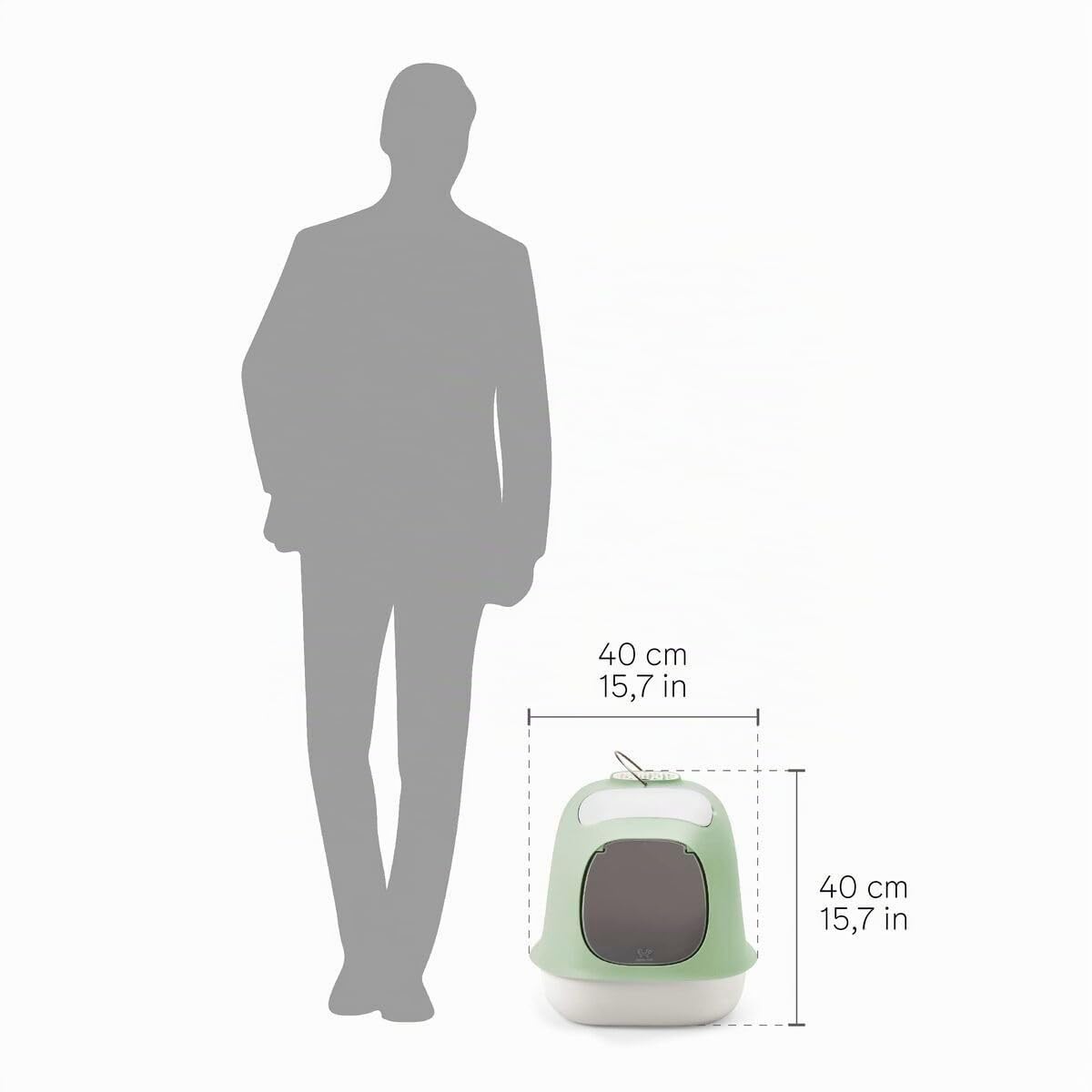 UNITED PETS Minù - Bandeja de Arena para Gatos de diseño, Fabricada en Italia, con Pala y Filtro, Color Verde/Blanco, arenero higiénico Cerrado para Gatos