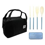Juego de 4 bolsas de almuerzo cucharas palillos tenedores, bolsas de almuerzo aisladas, bolsas de almuerzo de transporte para picnic trabajo escolar al aire libre (negro)