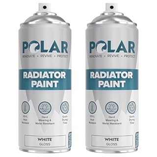 Polar Premium White Radiator Spray Paint - Gloss Finish - 2 x 400ml - Heat Resistant up to 100ºC - Quick Drying & No Primer needed - Exterior Surfaces of Radiators, Hot Water Tanks & More