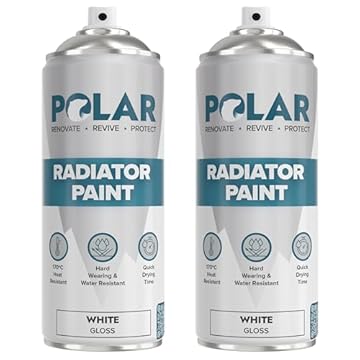 Polar Premium White Radiator Spray Paint - Gloss Finish - 2 x 400ml - Heat Resistant up to 100ºC - Quick Drying & No Primer needed - Exterior Surfaces of Radiators, Hot Water Tanks & More