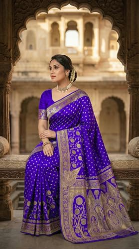 Image of C J Enterprise Women's Pure Soft Silk Saree With Blouse Piece For Wedding (Jiya)