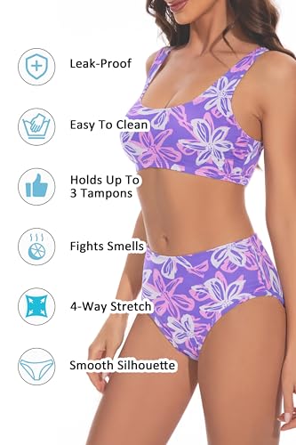 Image of Beautikini Period Swimwear Two Piece Menstrual Leakproof Sporty Bikini Sets Bathing Suit Period Swimsuit for Teen Girls