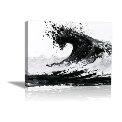 Pintura a tinta oceánica en cuadros en blanco y negro enmarcados de 20x30cm