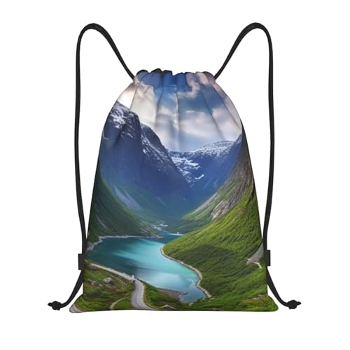 Norwegian fjords Drawstring Backpack Lightweight Draw String Bag Cinch Bags Waterproof Gym Bag for Men Women Swim Bag Small