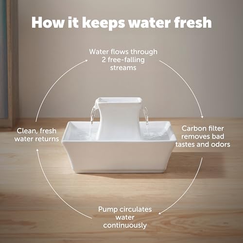 PetSafe Drinkwell Pagoda Pet Fountain 70 oz/ 2L Capacity,Elevated Indoor Ceramic Cat Water Fountain, 2 Levels of Free-Falling Stream, Included Carbon & Foam Filter Provide Fresh Water with Every Sip by PetSafe - Image 8