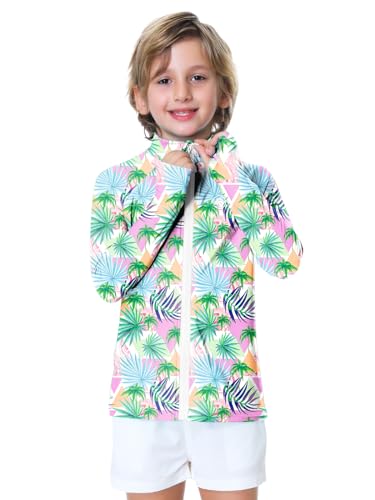 Image of AOBUTE Unisex Kids Zipper Rash Guard Boys UPF 50+ UV Protection Sun Shirt with Thumb Hole 3-12 Years