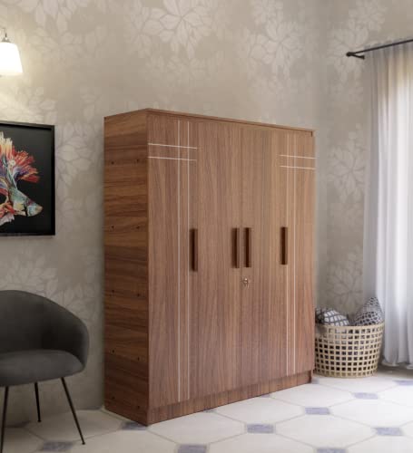 Image of COUCH CULTURE Loyal Engineered Wood Wardrobe with 4 Doors | Almirah | Multipurpose Storage Organizer| Well Designed Storage Compartments | 11 Shelves, Strong Locks, Leon Teak 1 Year Warranty