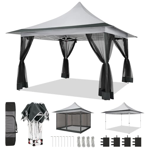 Image of COBIZI 12x12 Pop up Canopy Gazebo on Clearance, Outdoor Canopy Tent with Mosquito Netting & Waterproof Roof Tent carpas para Patio Portable Gazebo for Backyard, Gray