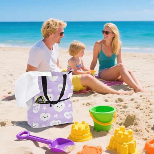 Bolsas de mano lavanda feliz con bolsillo externo para evitar el desorden 7