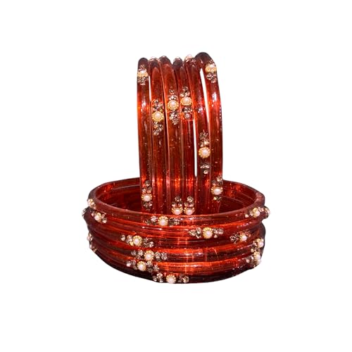 Image of SUNDRAM Women's Premium Fancy Glass Bangles for Women & Girls |with Zircon Gemstone Work & Charm| Traditional Ethnic Bangles Set of 12