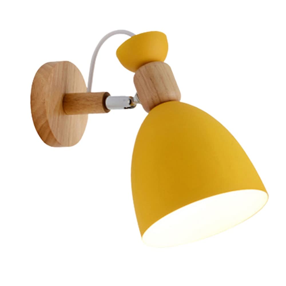KBUUKYYXouy E27 Wall Sconces Iron + Wood Wall Lamp Wood Sconce Modern Indoor Decor Lighting Bedroom Bedside Lamp for Hall Aisle Corridor Reading Light Wall Lamp Fixtures(Yellow)
