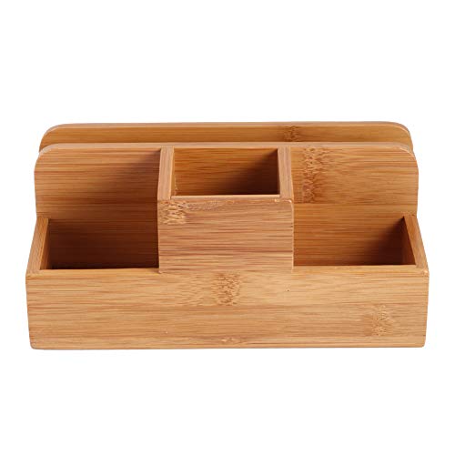 4 Compartment Desktop Storage Organizer, Bamboo Remote Control Holder for Table, 9.4 x 4.4 x 3.9 in