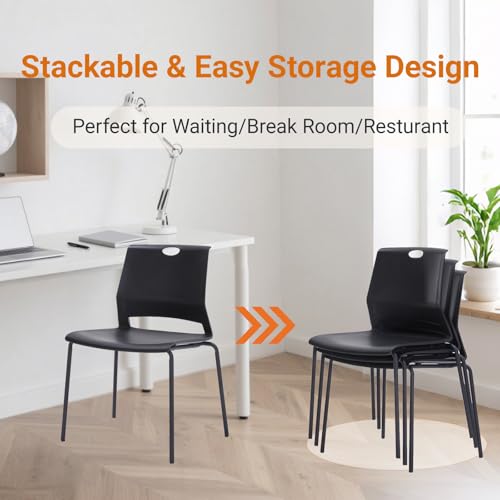 Image of Sidanli Black Stacking Chairs Set of 4, Plastic Stackable Chair for Office Conference Waiting Break Room