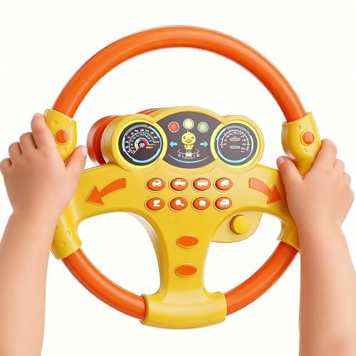 Nzkeuf Volante Carro Bebe, Volante Juguete con Sonidos y Ventosa, Juguete Simulador de Conducción Portátil para Niños, Rotación de 360°, Educativo para Regalo para Niños y Niñas