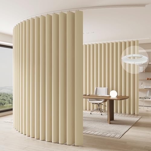 Image of Jilron Room Divider Curtain Ceiling Curtain Track Set for Blackout and Privacy (Beige Curtain + White Track) 106 inch W x 84 inch L -1 Piece