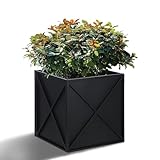 BAYN Metal Square Planter Box Tall Planters for Outdoor Plants Modern Heavy Duty with Drainage Holes for Outside Indoor Patio Deck - Black, 17”x 17”x 18”