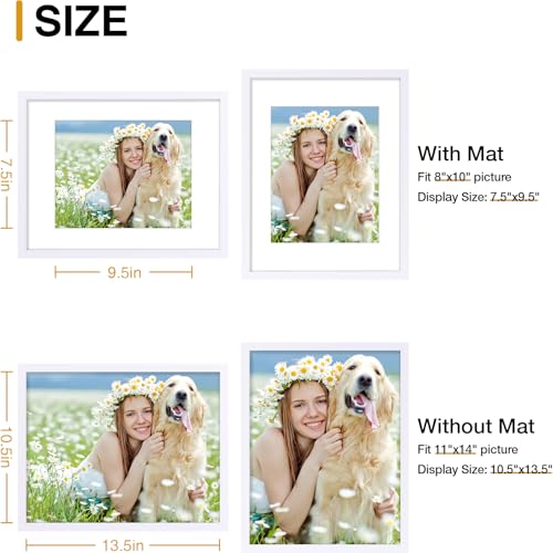 decorUhome 11x14 Picture Frame Set of 10, Display Photos 8x10 with Mat or 11x14 Unmatted for Picture Frames Collage Wall Decor, White