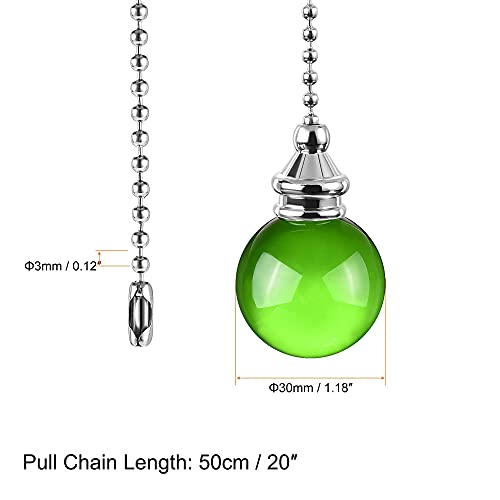 Image of uxcell Ceiling Fan Pull Chain, 20 Inch Fan Pull Chain Ornament Extension Lighting Accessories, 30mm Crystal Ball Pendant, Green 2Pcs