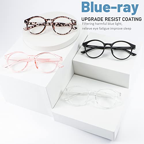 Image of Przene 4 Pack Blue Light Blocking Glasses for Women Men,Retro Round Computer Gaming Glasses Anti Eye Strain /UV /Glare (Mixed Color-01, Standard)
