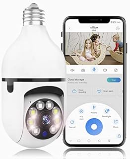 1080P Light Bulb Camera - 360 Degree Security Camera Wireless Outdoor & Indoor - Wifi Home Camera with APP for Phone - Light Socket Monitor with Motion Detection and Alarm/ Two-Way Audio/ Night Vision