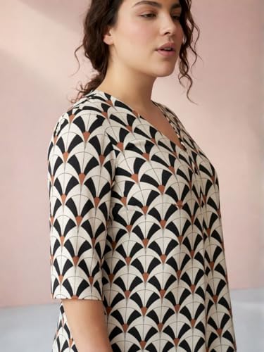 Image of AMYDUS Plus Size Women Printed Top | Centre Pleat for Tummy Flaws | Cloud Soft Fabric | V-Neck | High-Low Hem | Complete Hip Coverage | Plus Size Tops for Women | XL to 9XL