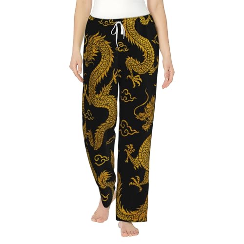 Pantalon de pyjama polaire femme dragon chinois pour vos soirées cocooning