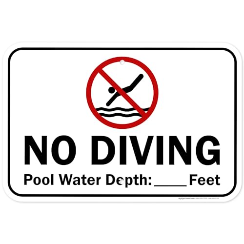 No Diving Pool Water Depth Feet Sign, 12x18 Inches, Rust Free .063 Aluminum, Fade Resistant, Made in USA by My Sign Center