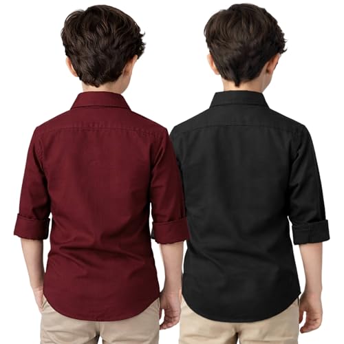 Image of YYQ Pack of 2 Boys Cotton Blend Shirts - Full Sleeve Casual, Soft & Comfortable Spread Collar Shirts