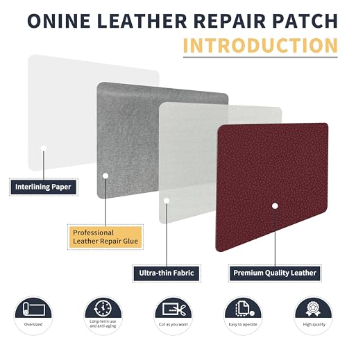 Image of ONine Leather Repair Patch，Leather Repair Tape, 12 x 48 inches Leather Repair Patch for Furniture,Vinyl Repair kit，Leather Couch Patch，for Sofas,Furniture,car Seats,Chairs(Wine red-Litchi Grain)