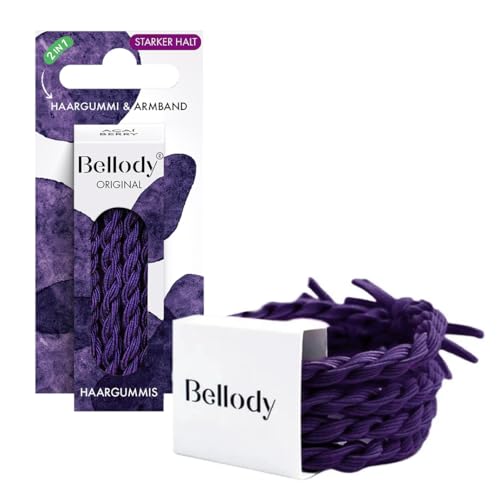 Bellody Original Haargummis - Stylisch geflochtener Haargummi mit starkem Halt (4er Set) Damen Haarschmuck (Acai Berry)