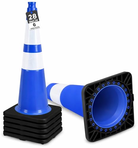 Image of BESEA 6 Pack 28 Inch Blue Traffic Cones with Wide Weighted Base