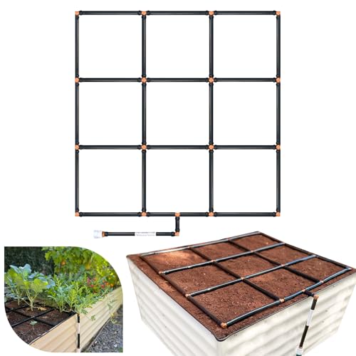 Garden Grid Watering System | Preassembled Drip Irrigation, Soaker Hose & Sprayer Style kit, in one | Raised Beds, Planters, Containers, Square Foot Gardening - 3x3 (33.5"x33.5")