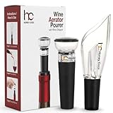 HC Honey Coco Wine Aerator Pourer with Vacuum Pump Stopper - 2-Piece Gift Set, Drip-Resistant Wine Pourer Spout, Instant Aeration for Smoother Taste, Wine Saver for Open Bottles, BPA-Free