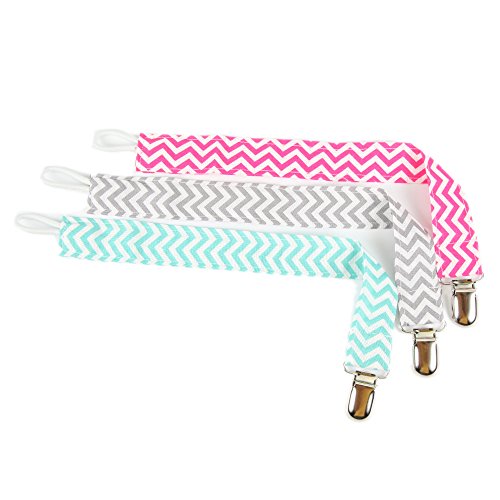 ilovebaby Pacifier Clip 2-Sided Design, Pacifier Holder for Girls and for Boys Unisex. Wavy Design, Pack of 3