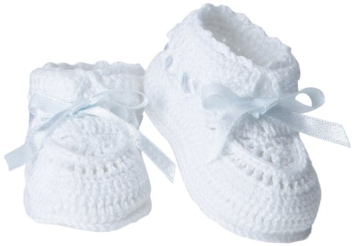 Jefferies Socks baby-girls Hand Crochet Bootie efferies Socks Baby Girls Boys Satin Ribbon Hand Crochet Bootie, White/White, Newborn