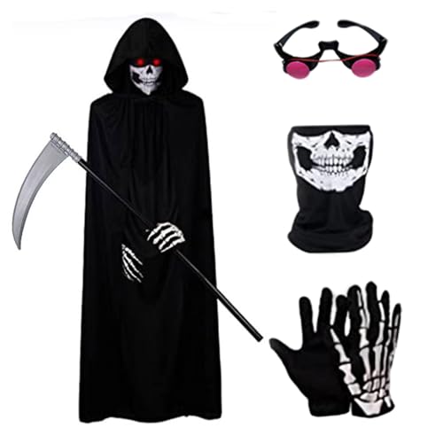 Costume de Grim Reaper 5 pcs avec yeux brillants pour cosplay d'Halloween