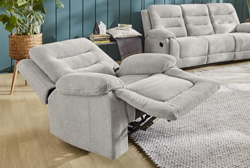 Gemütlicher Fernsehsessel mit Federkernpolsterung und Wellenfedern B101/T98/H103 cm, verstellbarer TV-Sessel durch praktische halbautomatische Relaxfunktion, Bezug Chenille in Grau / 15501 – Bild 7