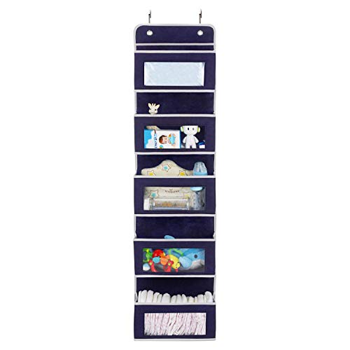 Magicfly Organizador para Puerta con 5 Compartimientos, Organizador Vertical del Tipo Bolsillo para Colgar en la Puerta, Almacenaje de Juguetes, Pañales, Toallas, etc., Azul Oscuro